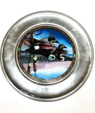 Widgeons World Us Historical Society Pewter Stain Glass Plate By Ron Louque 10 "
