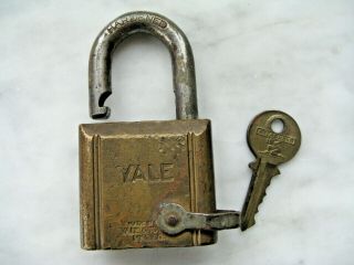 Vintage Yale Brass Lock W/key - Ordinance Dept.  Usa