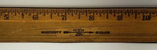 Vintage Westcott 15 " Ruler Made In Usa Wood Old Logo With Metal Edge