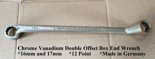 Guc Chrom - Vanadium Double Offset Box End Wrench 16mm & 17mm 12 Point Germany