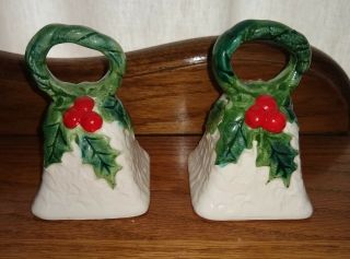 Lefton China Holly And Berries Christmas Bell 6053 Set Of 2