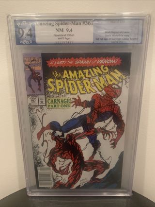 Spiderman 361 Pgx 9.  4 First Print News Stand 1st Appear.  Carnage