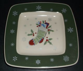 Longaberger 2008 Pottery - All The Trimmings Dessert Plate Green Stocking