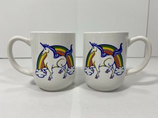 Unicorn Rainbow Clouds Royal Norfolk Stoneware Set Of 2 Coffee Tea Mug Cup