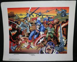 Captain America 50th Birthday Poster - Signed By Joe Simon And Jack Kirby