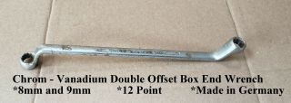 Guc Chrom - Vanadium Double Offset Box End Wrench 8mm & 9mm 12 Point Germany