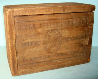 Vintage Wood Box - Crucible Steel Co.  Of America Steel Bit Box,  Rex Aa,  Dovetail