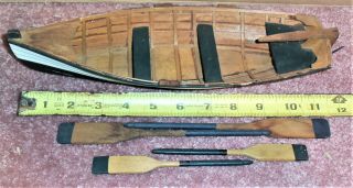Vintage Model / Toy Wooden Boat With Oars For Decoration 12 " Long