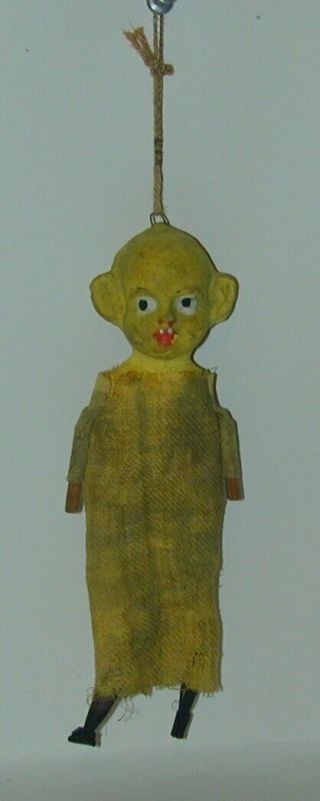 Rf Outcault Yellow Kid Composition Head Cloth & Wood Hanging Doll Toy 8” 1900