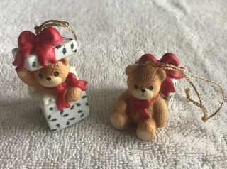 Set Of 2 Lucy And Me Bear Christmas Present Ornaments