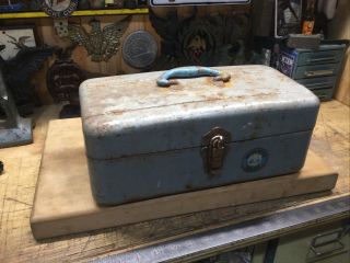 Vintage Union Steel Chest Watertite Tool Box Fishing Tackle Box