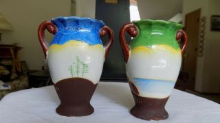 2 Vintage Mini Vases Made in Occupied Japan Hand painted Porcelain Moriage Style 3
