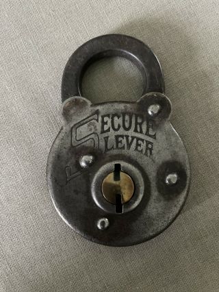 " Secure " Six Lever Padlock,  Old Vintage Antique Lock No Key
