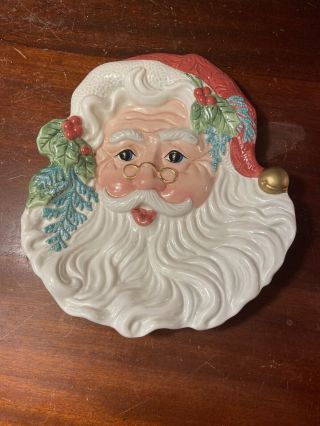 Fitz And Floyd Classics Old Fashioned Christmas Jolly Santa Face Cookie Plate 8 "