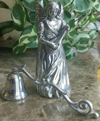 Seagull Fine Brite Pewter Candle Holder Angel 4 " And Candle Snuffer 4 - 1/2 "