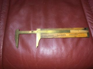 Machinist Tools Lathe Mill Vintage Stanley Brass & Wood Caliper Ruler Gage