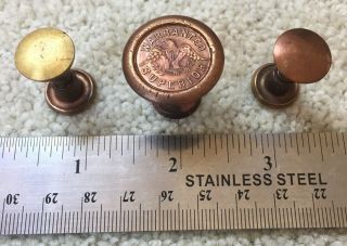 Vintage Warranted Superior 1 Inch Diameter Brass Saw Medallion & 2 Saw Buttons