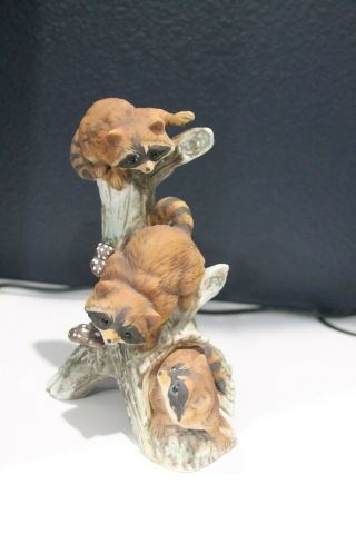 Masterpiece By Homco Porcelain Raccoon On Log Figurine 8 " X 6 " Home Interiors
