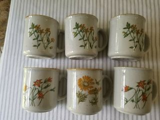 Set Of 6 Coffee Tea Mugs Cups Stoneware Floral Yellow Orange Made In England
