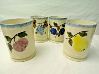 4 Ceramic Cups 4 " Fruit Designs Blue Ridge Pottery Cash Family Erwin Tn