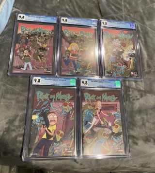 Cgc 9.  8 Oni Press Rick & Morty 1 - 5 Connecting 50th Issue Anniversary Cover Set