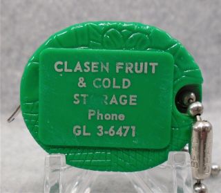 Vintage Clasen Fruit & Cold Storage Advertising Keychain Tape Measure Ruler Lqqk