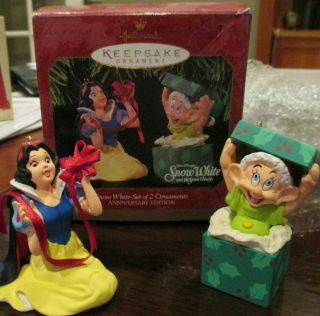Hallmark 1997 Snow White And Dopey Set Of 2 Ornaments Disney Christmas Tree Fun