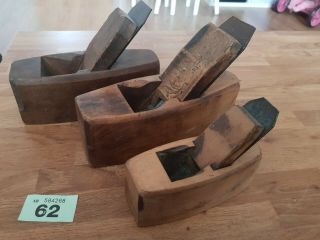 3 Antique Wooden Coffin Planes Vintage Old Woodworking Tools