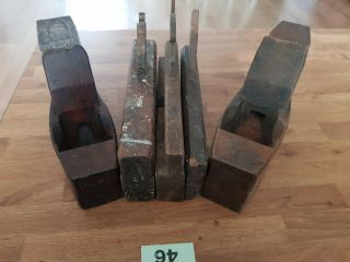 2 Antique Wooden Coffin Planes And 3 Moulding Planes