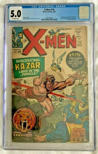 X - Men 10 Cgc 5.  0 Ow 1st Silver Age Ka - Zar 1st App Savage Land 1965