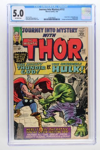 Journey Into Mystery 112 - Marvel 1965 Cgc 5.  0 Classic Thor Vs.  Hulk Battle Iss