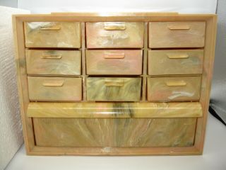 Vintage Akro - Mills 10 Drawer Plastic Storage Cabinet Pink Peach Marble Swirl