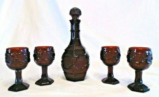 Vintage Avon Ruby Red Glass Cape Cod Decanter & 4 Matching Goblets,  All