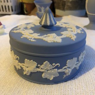 Wedgwood Jasperware Blue And White 4” Trinket Box With Lid,  Made In England