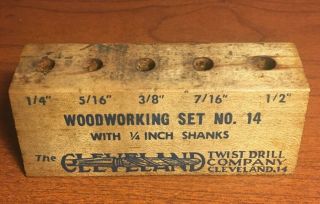 Vintage Rare Cleveland Twist Drill 5 Bit Holder / Stand Set No.  14 1/4 " Shanks