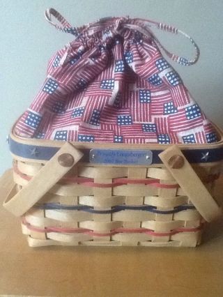 Longaberger 2002 Bee Basket Combo With Liner And Protector & Bonus Bee Pin