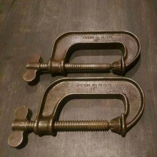 Vintage Set Of 2 Adjustable 3 " C - Clamps - Made In Usa