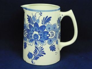 Vintage Ceramic Blue & White Flowers 5 3/4 " Juice Water Pitcher Transferware