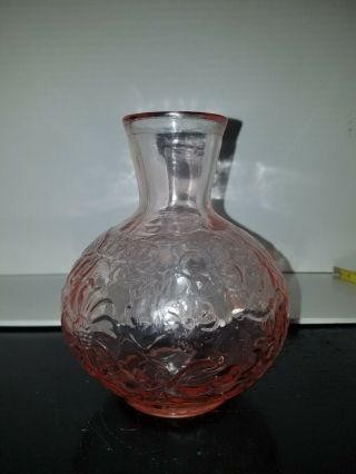 Art Glass Pink Vase With Raised Flowers