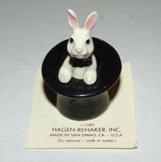 Hagen - Renaker Miniature Ceramic Magic Rabbit In Hat Figure On Card