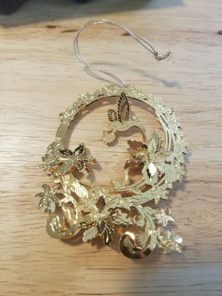 Danbury 23k Gold Plated Christmas Ornament Hummingbird & Flowers 1999