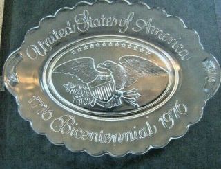 Vintage Usa Bicentennial Plate 1776 - 1976 Oval Shape Quality Clear Glass 9 "
