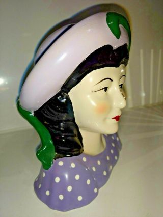 Vintage Lady Head Bust w/ Purple Polka Dot w/Lavender Hat w/Green Ribbon 2