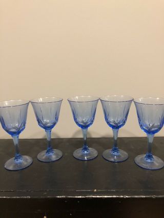 Fostoria Avon American Blue Stemmed Wine Glasses Set Of 5 Champagne