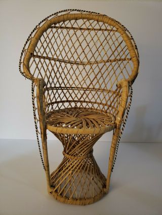 Vintage 16 " Mini Peacock Wicker Rattan Chair Plant Stand Boho