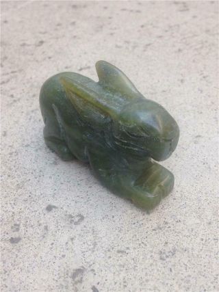 Vintage Hand Carved Green Jade Rabbit Figurine