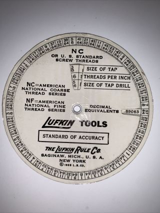 Vintage 1935 Lufkin Rule Co.  Lufkin Tools Screw Thread Calculator Slide Rule