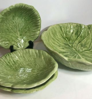 Vintage Holland Mold Cabbage Lettuce Leaf Large Serving Bowl 3 Salad Bowl Signed