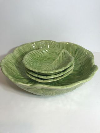 Vintage Holland Mold Cabbage Lettuce Leaf Large Serving Bowl 3 Salad Bowl Signed 2