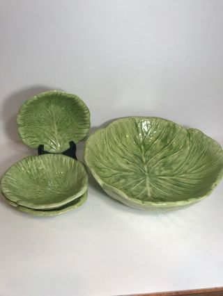 Vintage Holland Mold Cabbage Lettuce Leaf Large Serving Bowl 3 Salad Bowl Signed 3